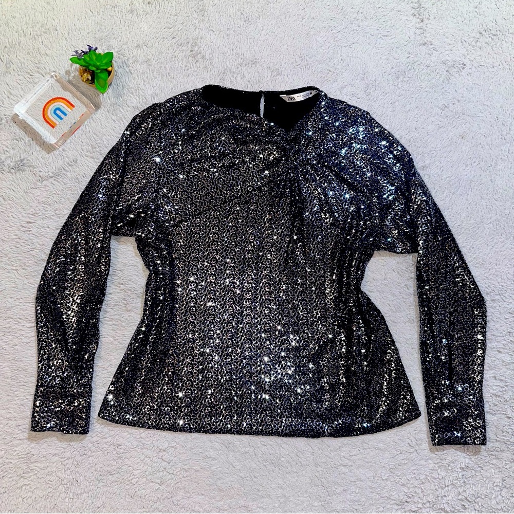 ZARA Sequin twisted neckline Top